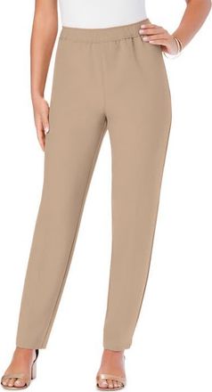 Roaman's Petite Plus Size Classic Bend Over Structured Straight Leg Pull-On Pant in New Khaki at Nordstrom, Size 34Short