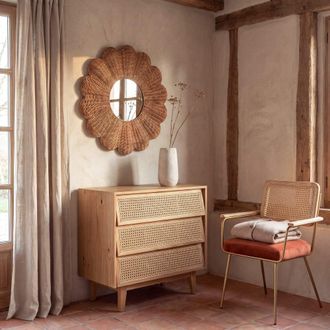 Maisons du monde C&oacute;moda de 3 cajones con rejilla de rat&aacute;n 80 cm