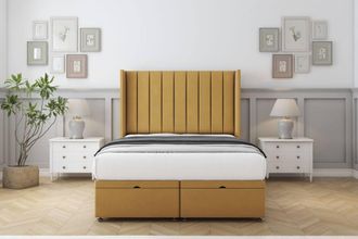 Comfort Beds Palermo Plush Ottoman Bed Base-54 Wingback Headboard in Mustard | Size: Small Single