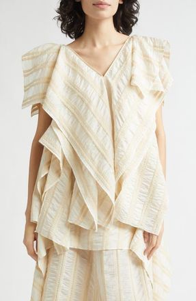 EENK Draped Wide Collar Silk Top in Beige at Nordstrom, Size X-Small