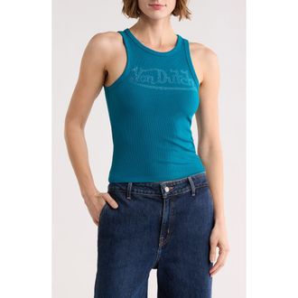 Von Dutch Ribbed Jersey Tank in Deep Lagoon at Nordstrom Rack, Size X-Large