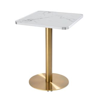 Oviala Mesa de comedor 60cm con dorada y revestimiento de m&aacute;rmol blanco/plata