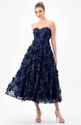 Bariano Adela Sweetheart Petal Midi in Navy at Nordstrom, Size 6