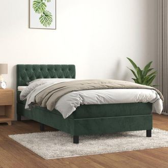 vidaXL Cama Box Spring Con Colch&oacute;n Terciopelo Verde Oscuro 90x200 Cm Vidaxl
