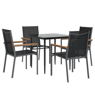 Berkfield Home Beautiful 5 Piece Garden Dining Set Black Textilene & Steel