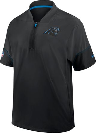 Nike Carolina Panthers Sideline Coach Nike Mens NFL 1/2-Zip Short-Sleeve Hooded Jacket in Black | 03BO092N9D-2J5