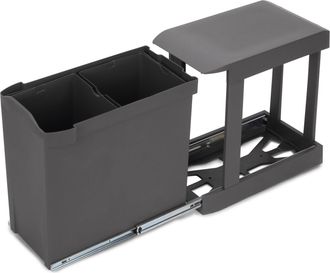 Emuca Contenedores De Reciclaje Para Cocina, 2 X 14l, Fijaci&oacute;n Inferior Y Extracci&oacute;n Autom&aacute;tica, Acero Y Pl&aacute;stico, Gris Antracita - Emuca