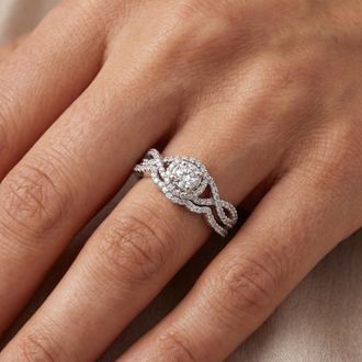 Pompeii3 3/4CT Diamond Halo Infinity Engagement Wedding Ring Set 14k White Gold Lab Grown