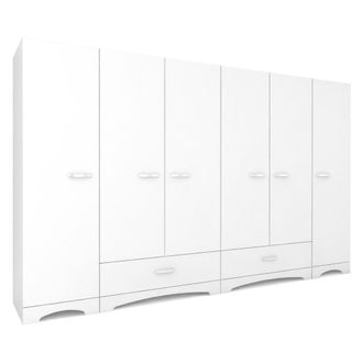Dmora Armario Grande Madruzzo, 10 Estantes, Perchero, 2 Cajones, 243x181h Cm Blanco