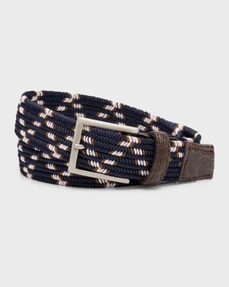 W. Kleinberg Men & apos;s Stretch Woven Belt with Alligator Trim