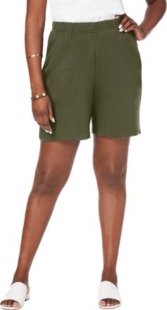 Jessica London Soft Ease Knit Shorts in Dark Olive Green at Nordstrom, Size Medium