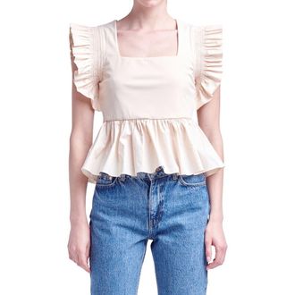 English Factory Ruffle Peplum Top in Cream at Nordstrom Rack, Size Medium