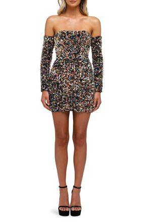 Helsi Lindsey Sequin Strapless Long Sleeve Minidress in Iridescent Multi at Nordstrom, Size X-Large
