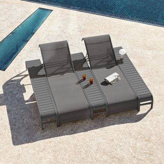 Sklum Sklum - Set De 2 Tumbonas Reclinables Y 3 Mesas Auxiliares En Acero Marietta