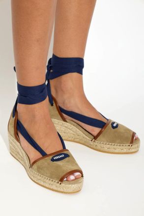 Versace Lola Wedge Sandals, Womens, Green