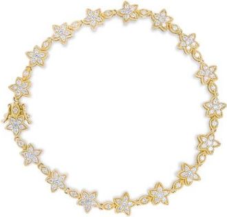 House of Brilliance 14K Gold 1 1/5 Cttw Round Diamond Floral Star-Shaped Link Bracelet in Yellow at Nordstrom