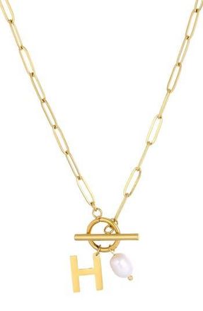 Adornia 18K Gold Plated Pearl & Initial Toggle Pendant Necklace in White/Gold-H at Nordstrom Rack
