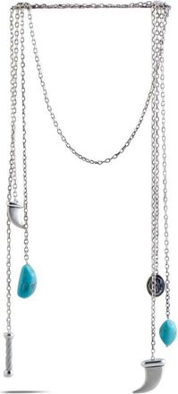Charriol Kucha Stainless Steel Two Turquoise and Horn Pendants Open Ended Necklace