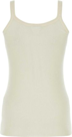 Bottega Veneta Womens Wool Ribbed Tank Top Ivory Tops
