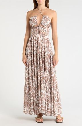 Elan Cutout Cover-Up Maxi Dress in Neutral Bali Print at Nordstrom, Size X-Small