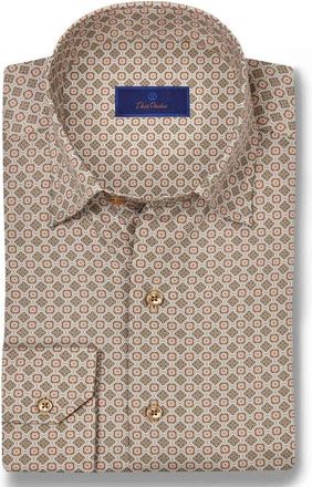 David Donahue Geometric Print Sport Shirt in Choco/Multi at Nordstrom, Size Small