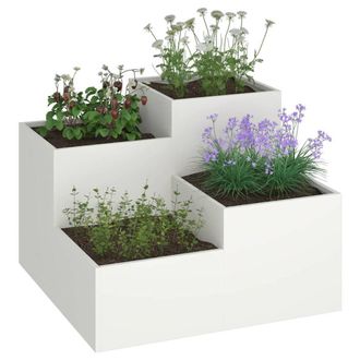 Berkfield Home White Garden Planter 80x80x60 cm White Steel | Size: 80 x 80 x 60 cm