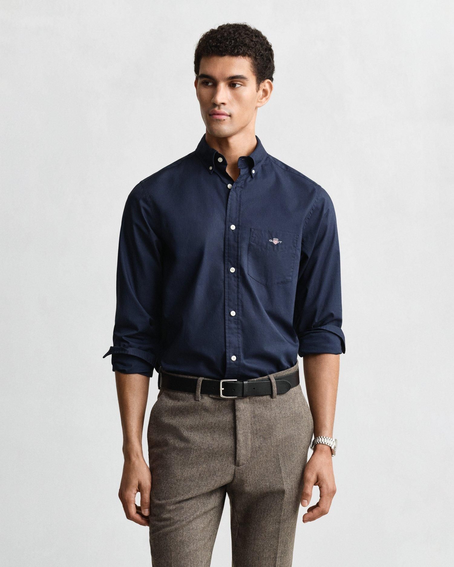 GANT Herren Hemd Poplin Banker Bd – Klassische Passform Mit Kellerfalte & Logo-Stickerei