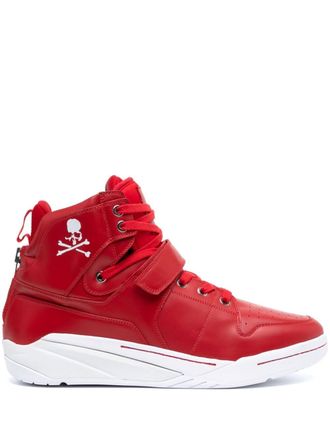 MASTERMIND WORLD skull-print leather sneakers - men - Polyester/Cotton/Rubber/Calf Leather - 43 - Red