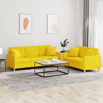 vidaXL Juego De Sof&aacute;s Con Cojines 2 Piezas Tela Amarillo Claro Vidaxl