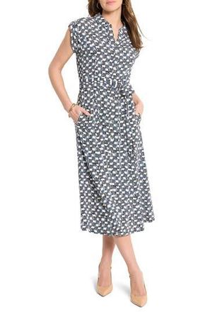 Nic+Zoe Sonni Basket Weave Print Belted Midi Shirtdress in Indigo Multi at Nordstrom Rack, Size Large