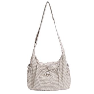 Generic Korean Style Plaid Casual Shoulder Bag, Lightweight Checkered Crossbody Bag with Adjustable Strap, Cotton Quilted Fabric (B)