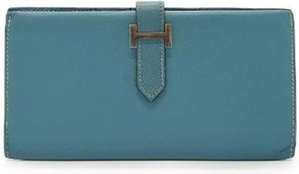 Herm&egrave;s Pre-owned Bearn Soufflet Epsom Bifold Lange Portemonnee - Dames - Vintage Accessoires - Blauw - ONE Size - Leer - Vintage