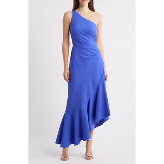 Eliza J One-Shoulder Midi Cocktail Dress in Sapphire at Nordstrom Rack, Size 6