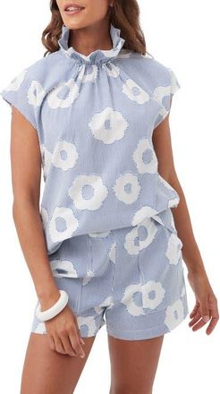 Trina Turk Sont High Neck Floral Top in Cobalt Cove/whitewash at Nordstrom, Size X-Small