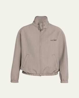 Courr&egrave;ges Buckle-Neck Houndstooth Bomber Jacket