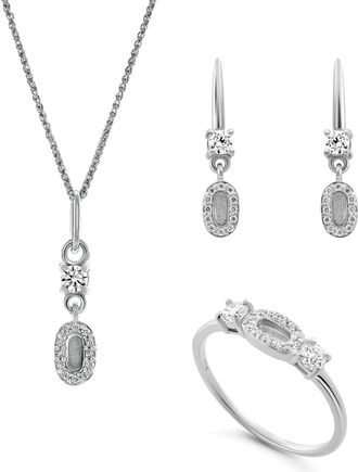 Orphelia Lily Dames 925 Sterling Zilver Set: Ketting + Oorbellen + Ring - Zilver SET-7582