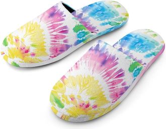 Generic Psychedelic Tie Dye Watercolor Warm Mens Slippers Slip On Soft Fleece House Shoes Winter Indoor Outdoor