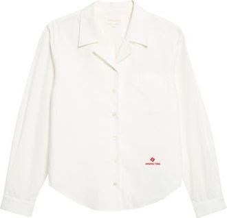 Shushu/Tong Open Collar Cotton Button-Up Shirt in White at Nordstrom, Size 12