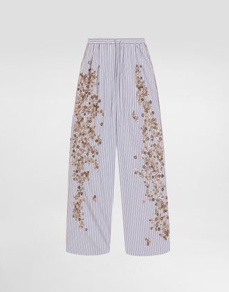 Dolce & Gabbana Striped Poplin Trousers With Flower Embroidery - Woman Pants And Shorts Multi-colored 36