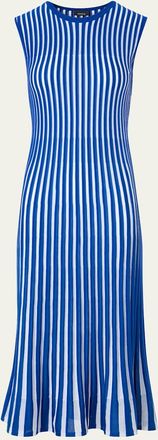 Akris Striped Plisse Silk Knit Midi Dress