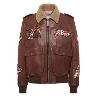 Philipp Plein Nappa Leren en Shearling Aviator Jas Beers - Heren - Jassen - Bruin - 2XL - Leer - Jassen