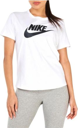 Nike Gedrukt korte mouw ronde hals T-shirt - Dames - Sportshirts - Wit - S - Katoen - Fitness