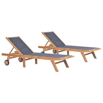 vidaXL Vidaxl - Tumbonas Plegables Con Ruedas 2 Uds Teca Maciza Y Textilene
