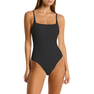 Sea Level Australia Spinnaker Textured Rib One-Piece Swimsuit in Black at Nordstrom, Size 12 Us
