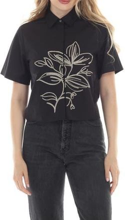 Rain + Rose Embroidered Floral Button-Up Shirt in Black at Nordstrom Rack, Size X-Large