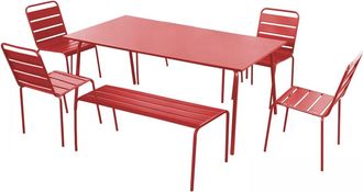 Oviala Conjunto de jard&iacute;n con 2 bancos y 4 sillas de acero rojo
