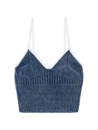 Diesel Cropped Deep Blue Ribbed Knit Top