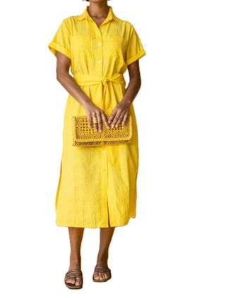 Lilla P Belted Shirt Dress In Saffron