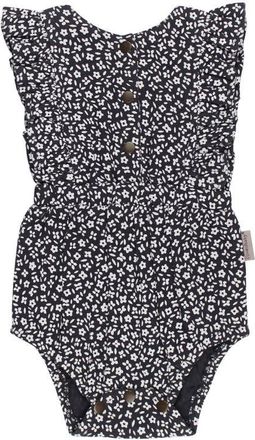 LOvedbaby Ruffle Organic Cotton Gauze Romper in Chia Floral at Nordstrom, Size 12-18M
