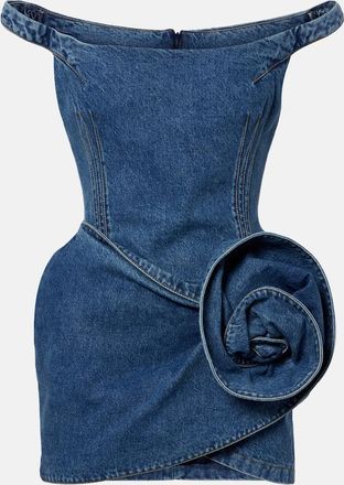 Magda Butrym Vestido corto de denim con apliques florales